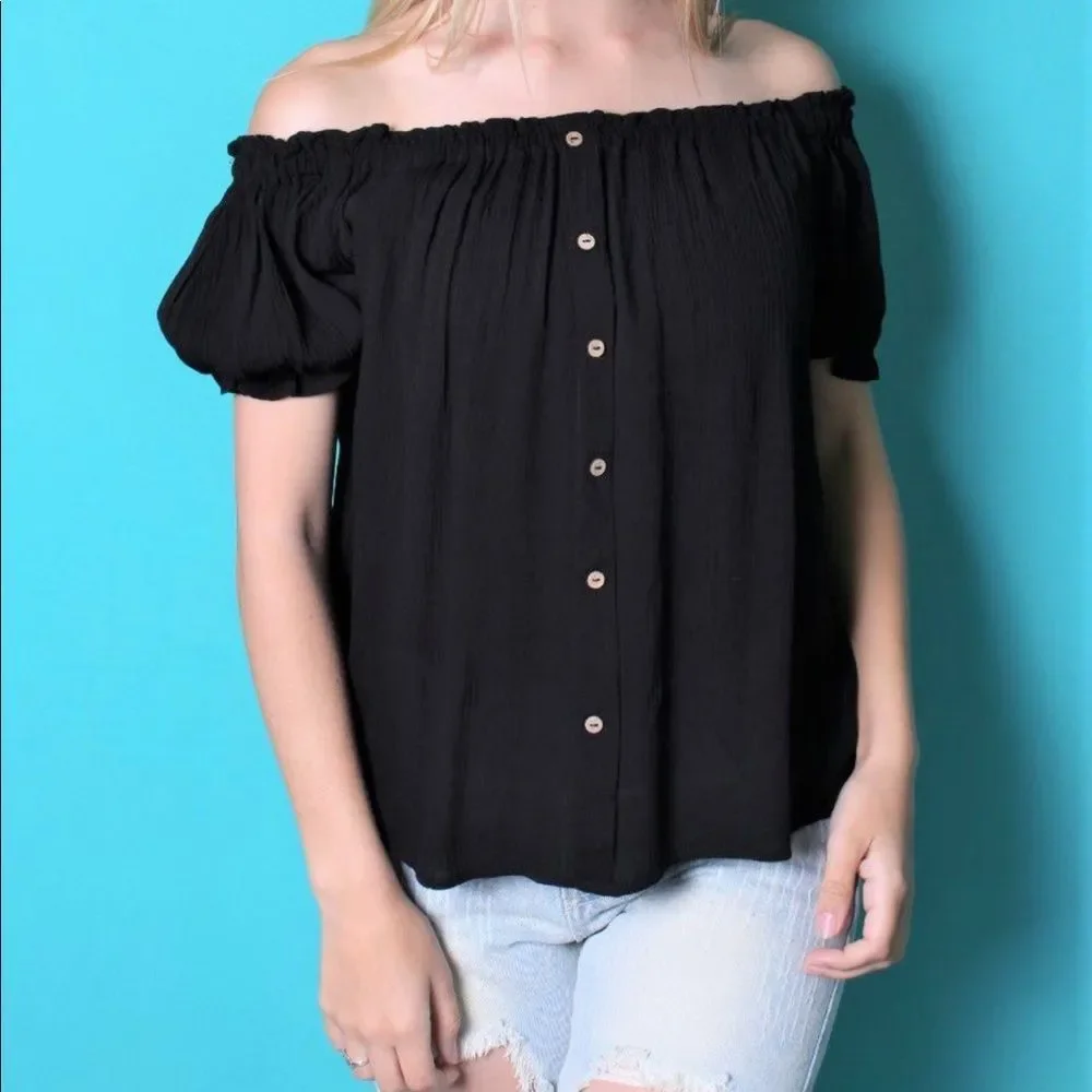 NEW ZANDER THREADS BLACK OFF THE SHOULDER BOHO TOP - Picture 2 of 12